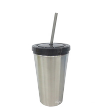 Stainless Steel or Plastic Mug with Straw